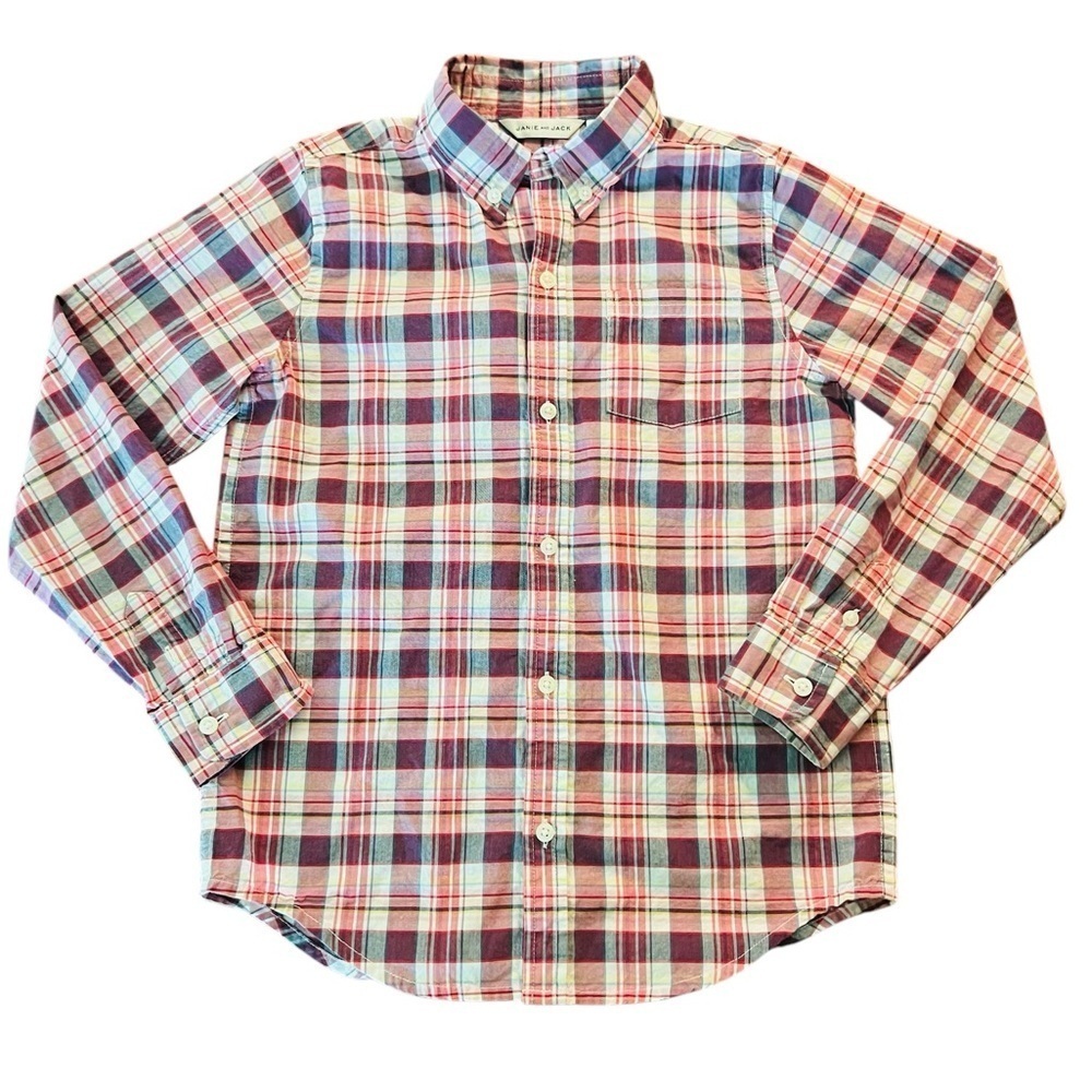 Janie and Jack Plaid Button-Down Shirt Size 8 Long Sleeve